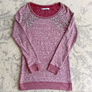 Maurices Embellished Maroon Tunic Sweatshirt Size S